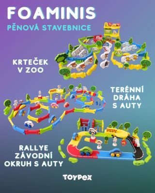 🚗🐵🎉 Objevte svět plný barev, závodů a zvířátek s pěnovými stavebnicemi FOAMINIS! 👉 Krteček vás provede zoologickou...